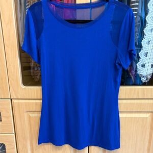 INC. Women's Royal Blue Short Sleeve Mesh Accent Top